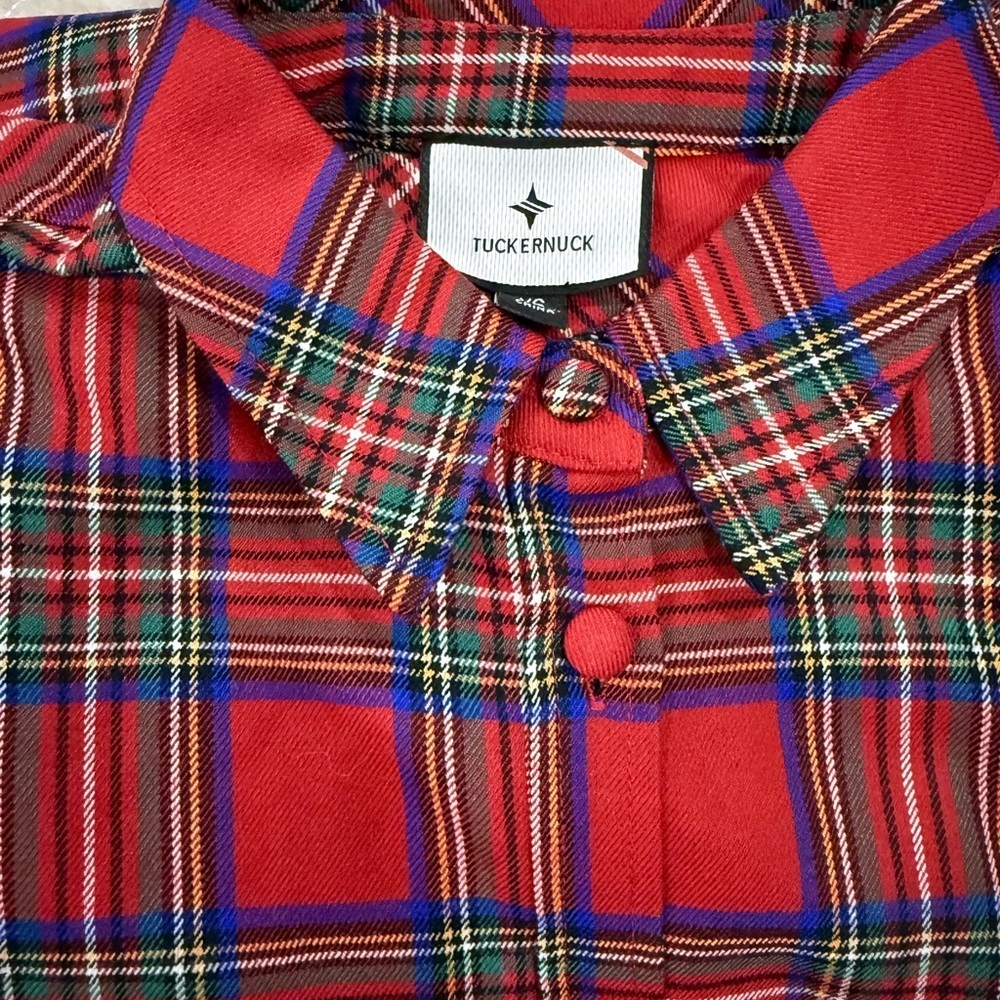 Tuckernuck Red Plaid Button Front Relaxed Tunic Shirt Women’s XS Preppy - Picture 6 of 9